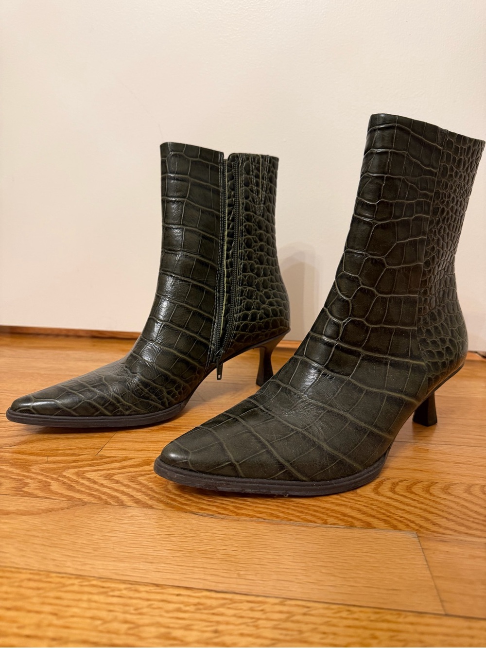Matisse Gabbie Green Croc Pointed Toe Booties